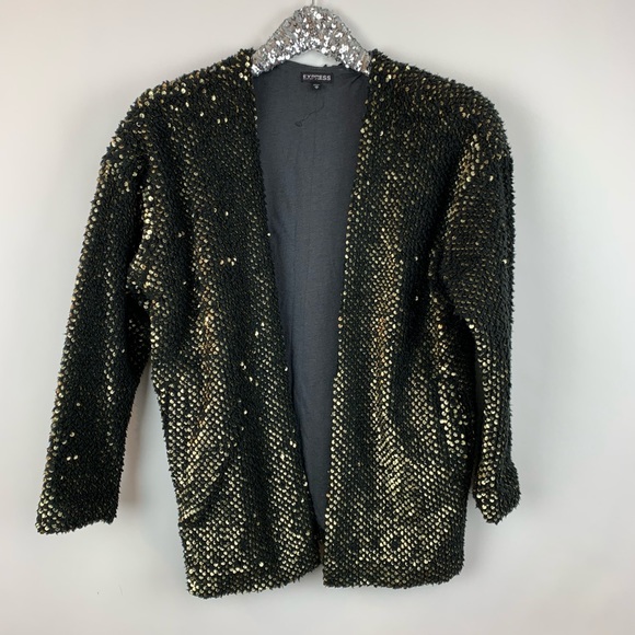 Express Sweaters - Express Gold Sequin Sweater Coat